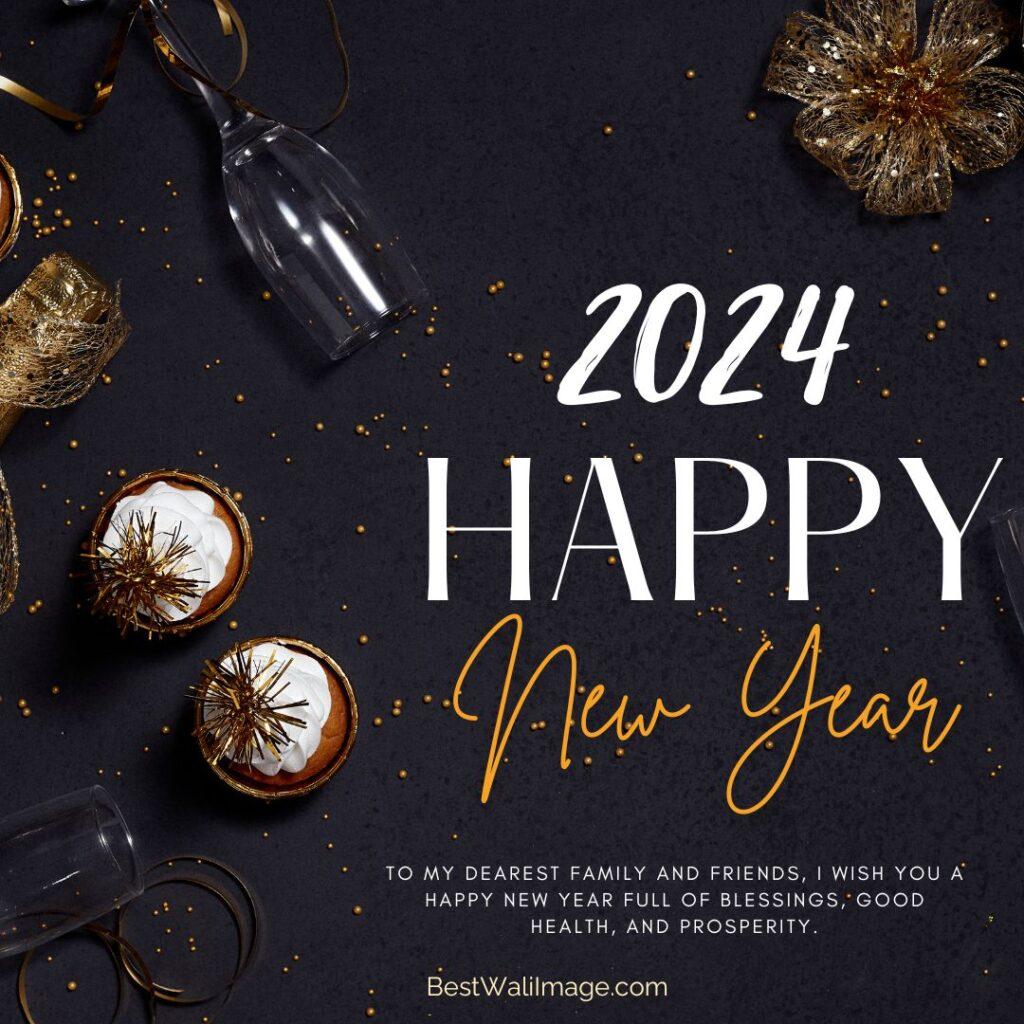 Happy New Year 2024 Wishe Images: To my dearest family and friends, I wish you a happy new year full of blessings, good health, and prosperity.