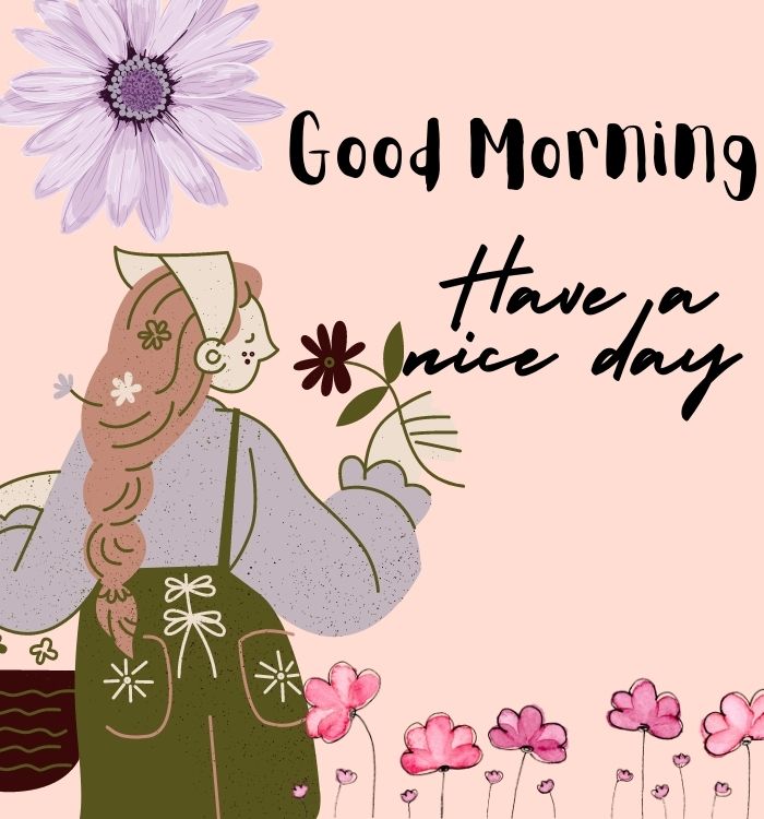 a smiling girl with a flower in her hand with morning image