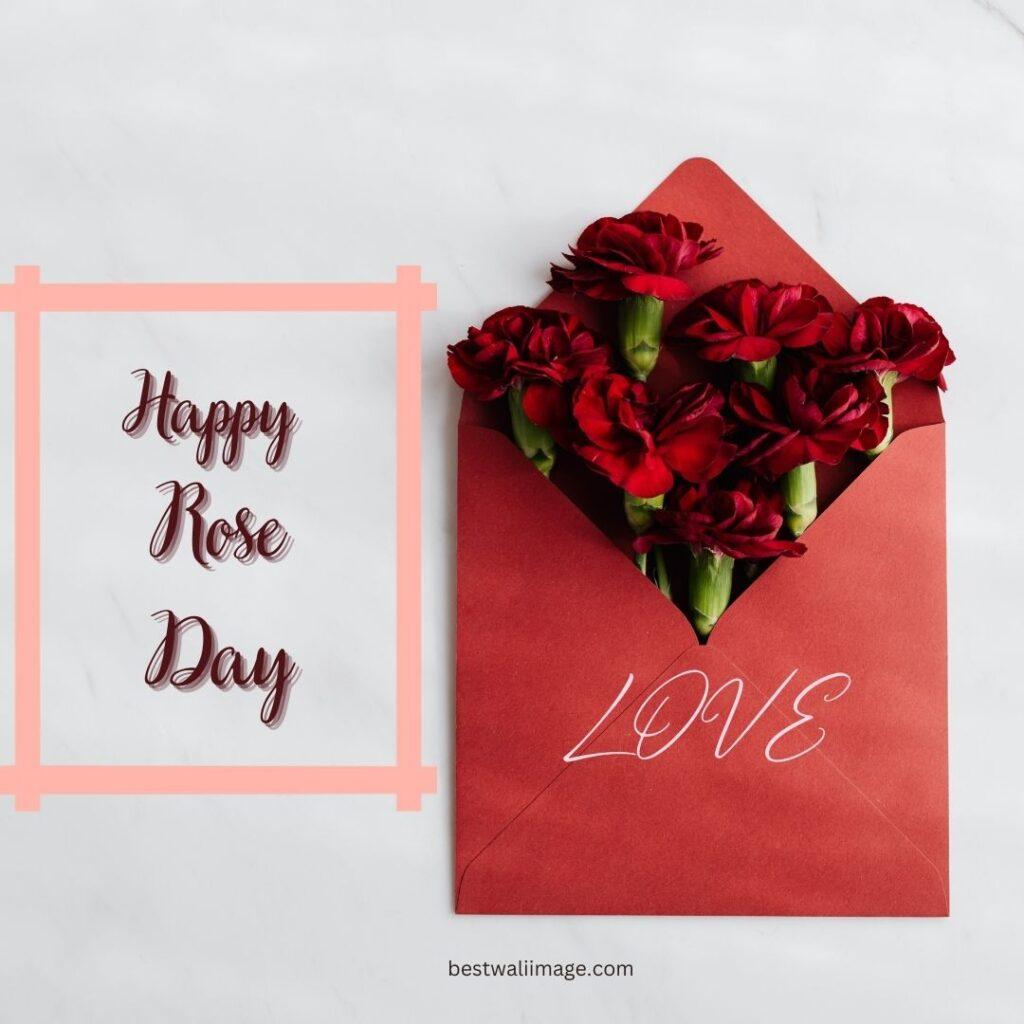 Happy Rose Day with letter and rose.