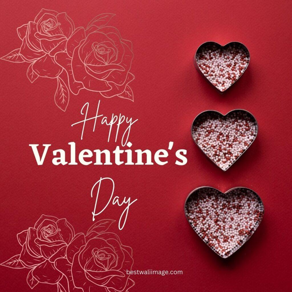 Happy valentine's day image with pink rose and heart