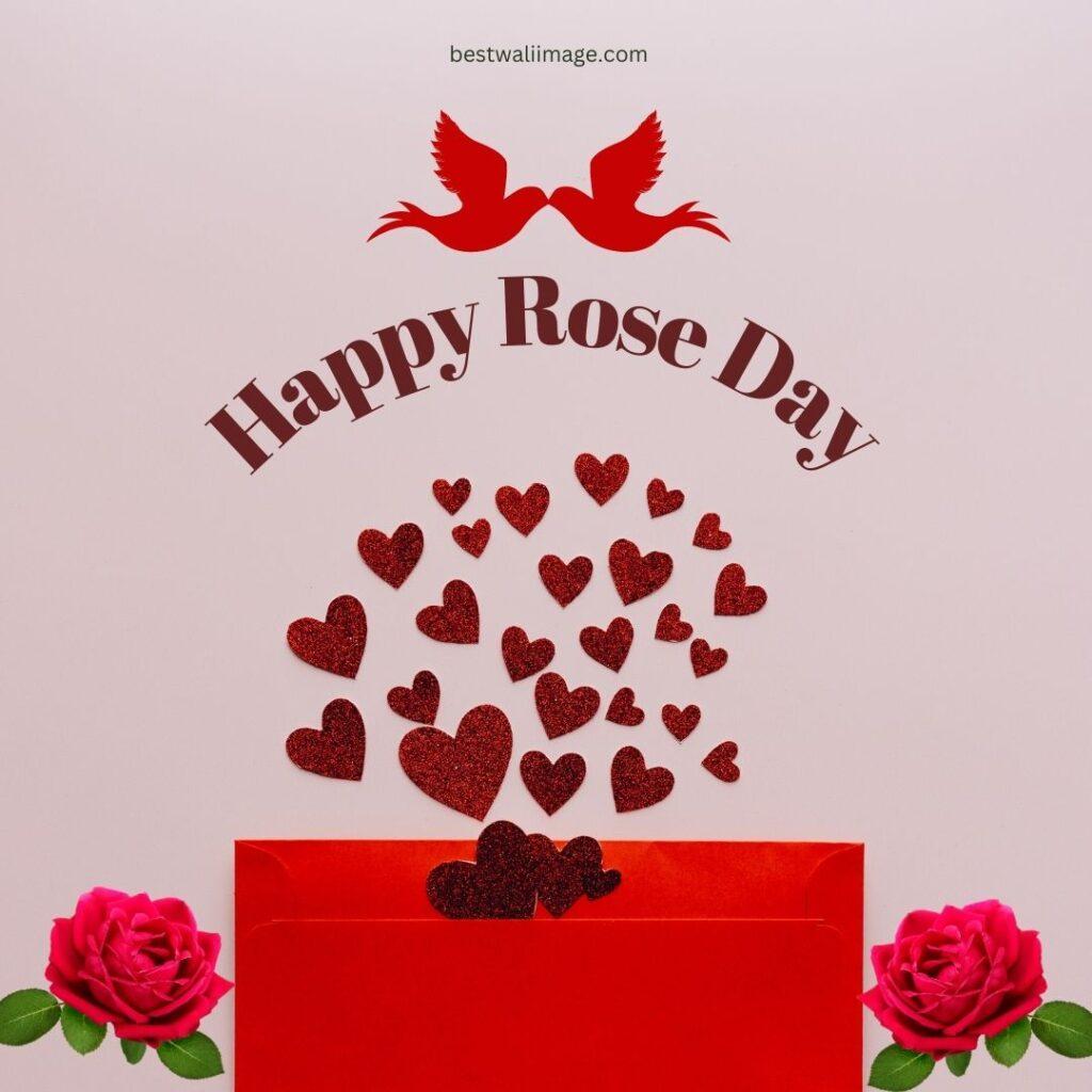 Happy Rose Day with red rose and hearts