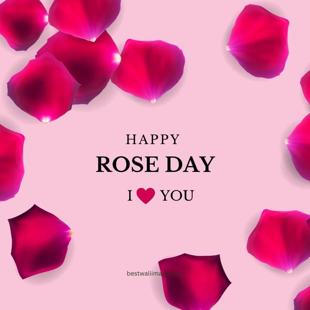 Happy Rose Day with red rose leaf
