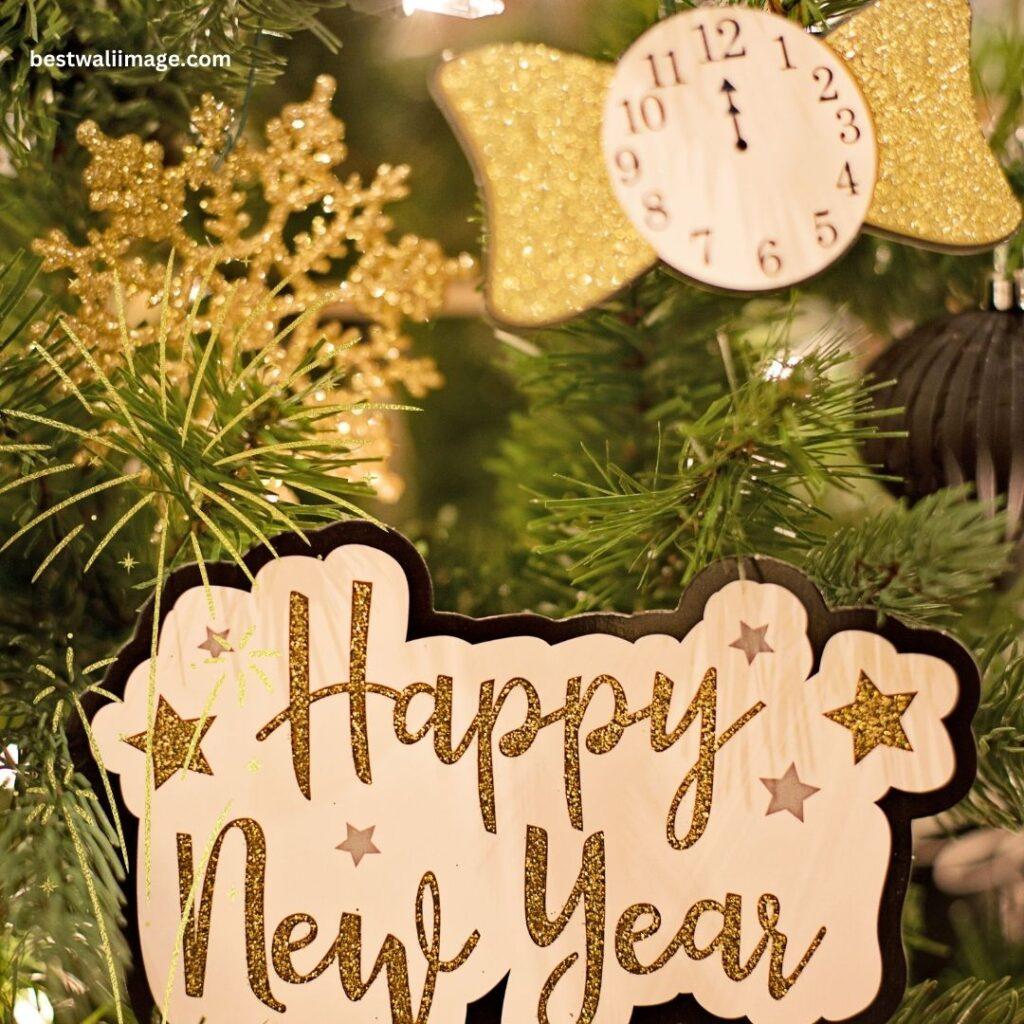 Happy New Year 2023 with beautiful decoration and clock