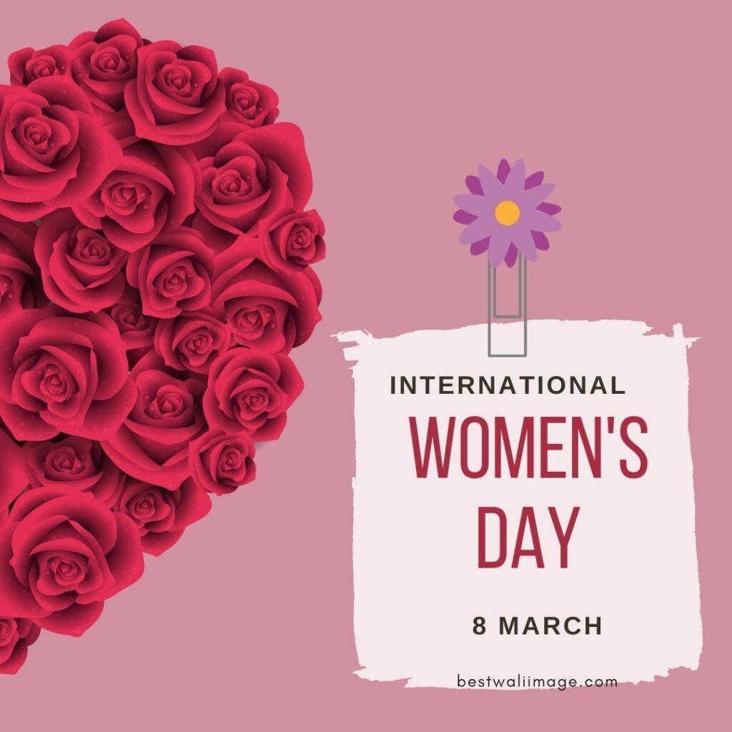 Heart is made with Red Rose and Happy Women's Day is written in the image