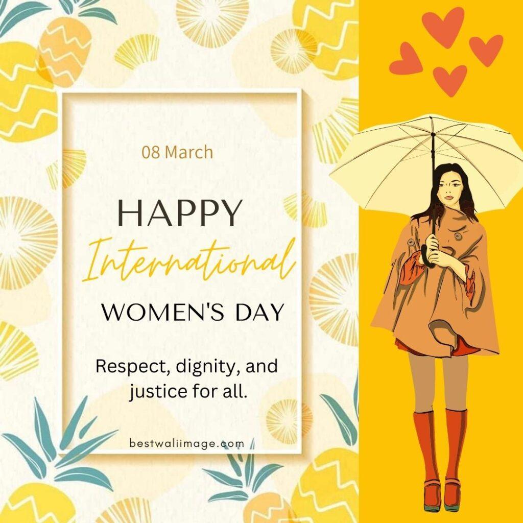 Happy Women's Day on March 8. Image with A girls yellow background.