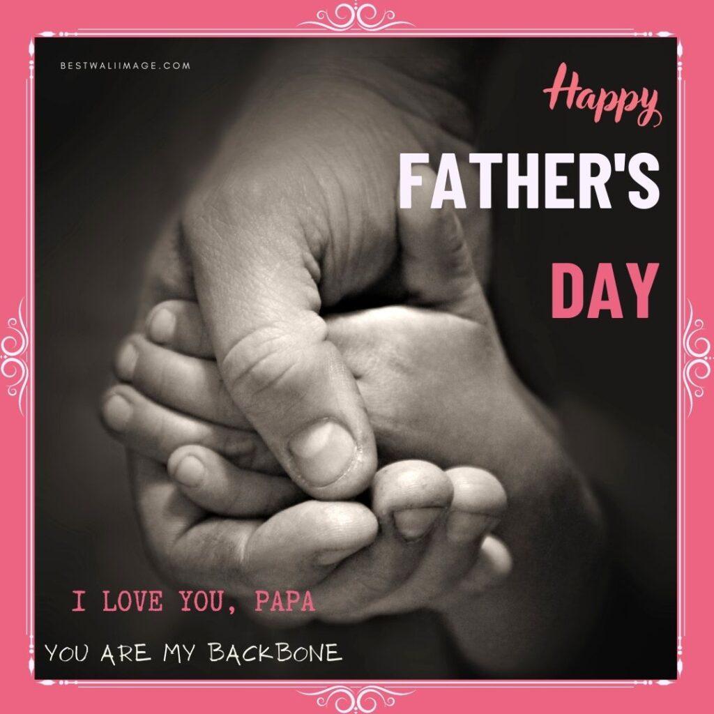 Happy Father's Day written with father's finger child holding image.