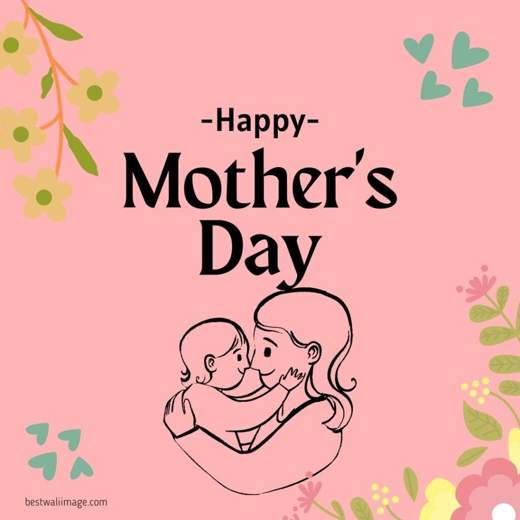 Happy Mother's Day With Mom And Baby and flowers image.