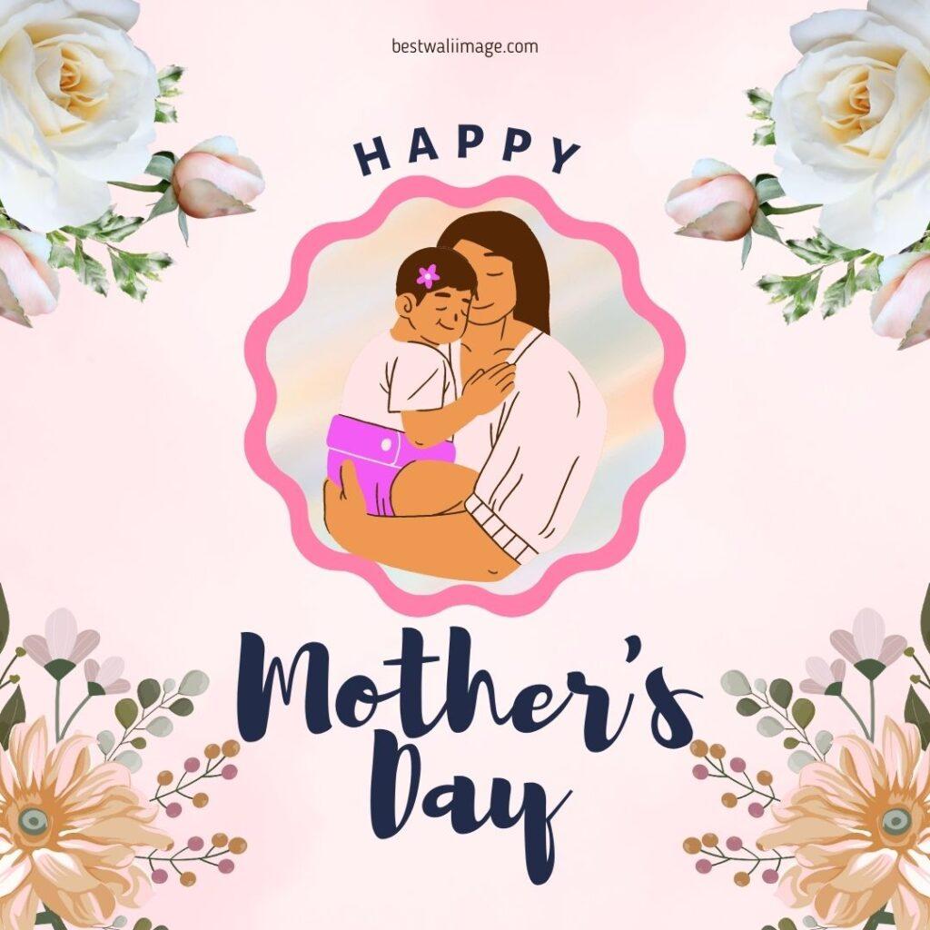 Happy Mother's Day With Mom And Baby and flowers image.