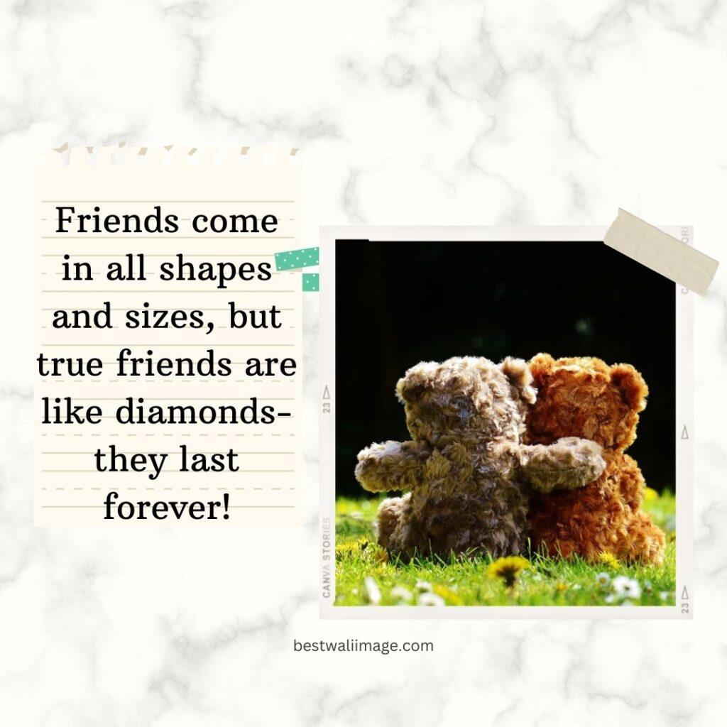 Friends come in all shapes and sizes, but true friends are like diamonds-they last forever!