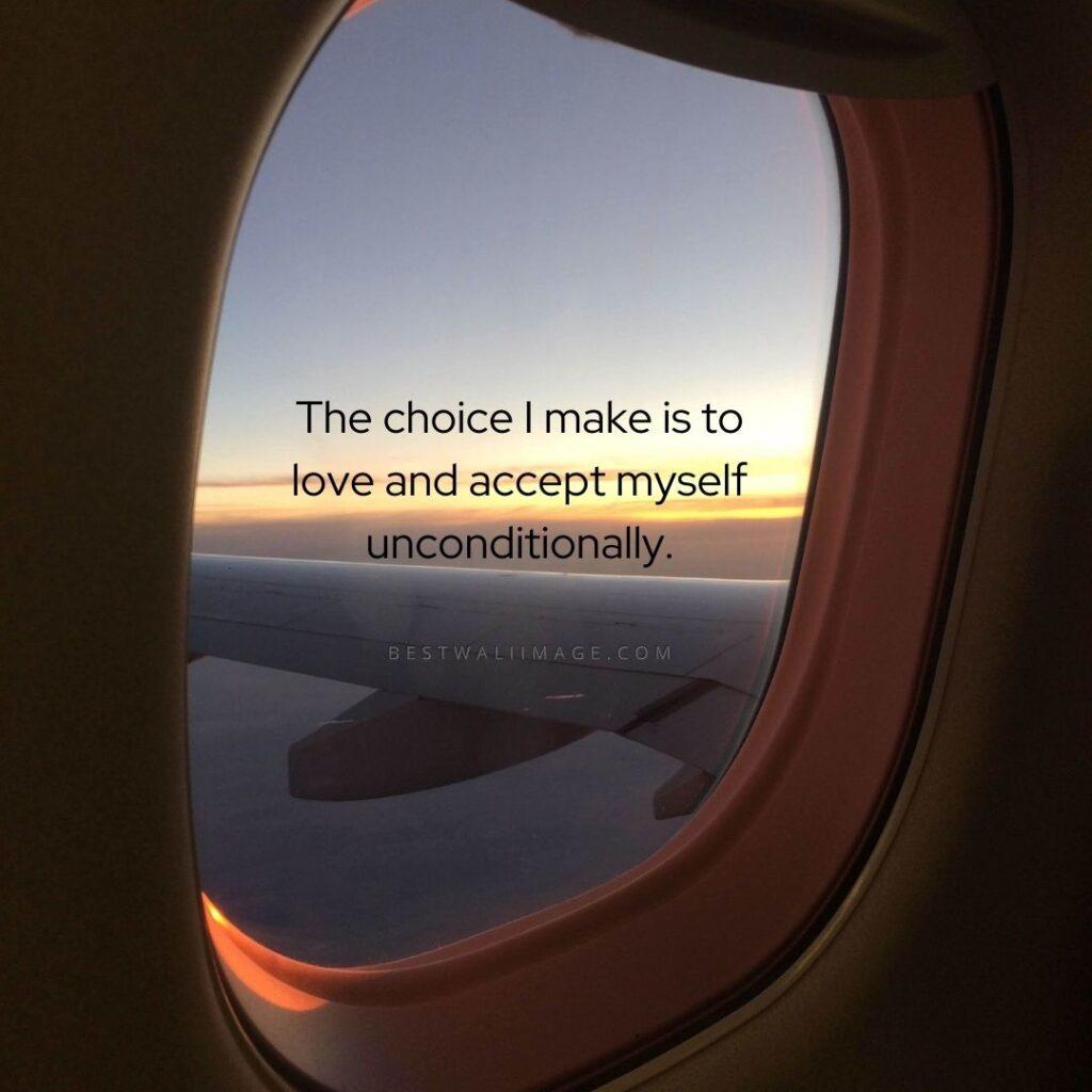 Self love quote is written in the window of the plane.